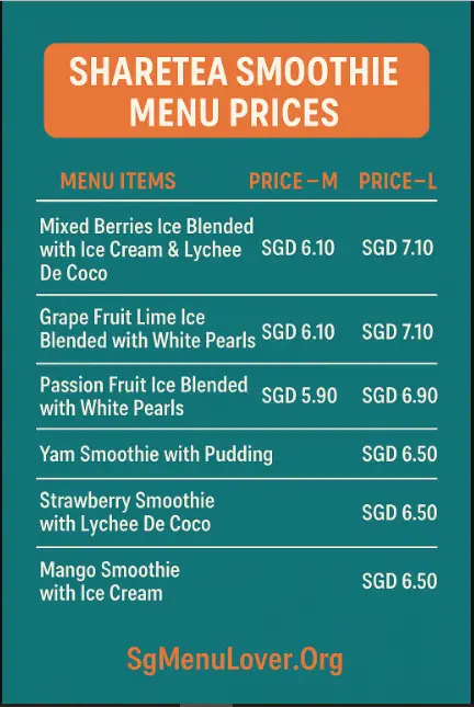 SHARETEA SMOOTHIE MENU