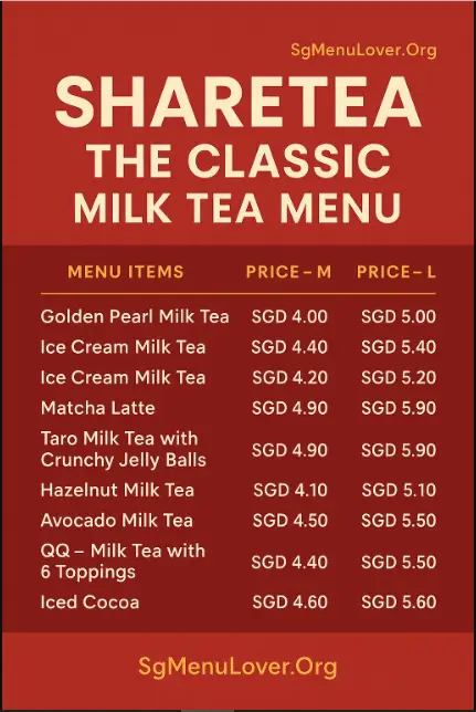 SHARETEA THE CLASSIC MILK TEA MENU