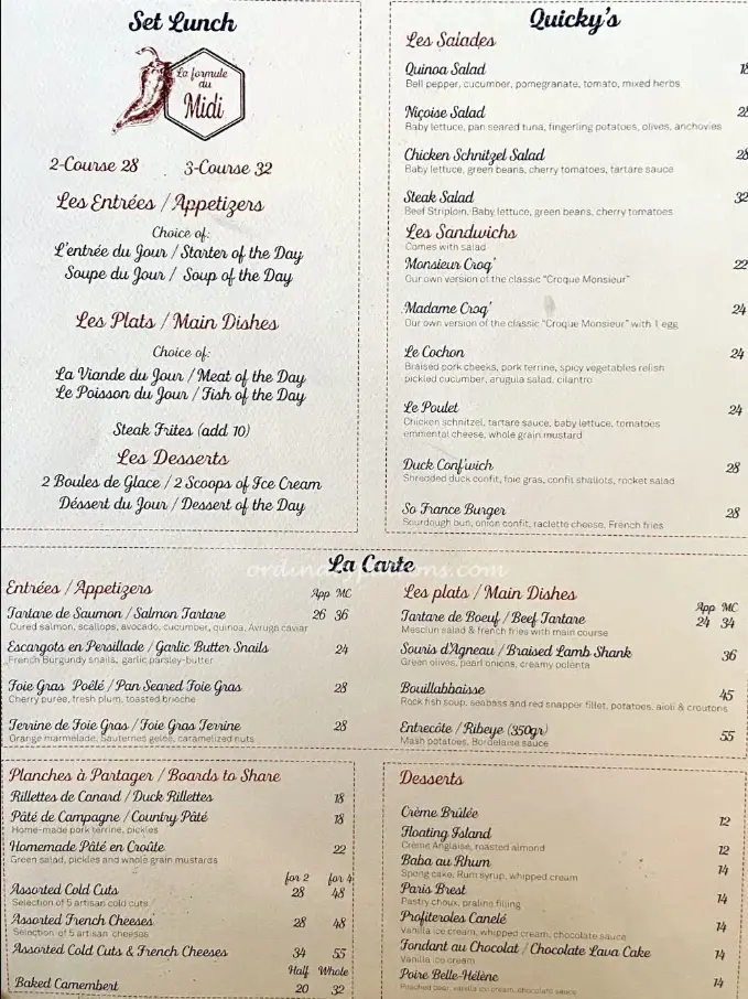 SO FRANCE SINGAPORE MENU