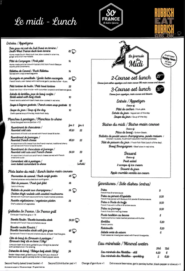 SO FRANCE MENU