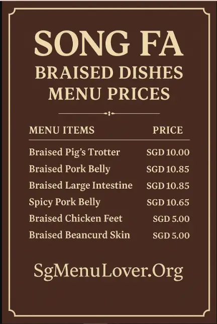SONG FA BRAISED DISHES MENU