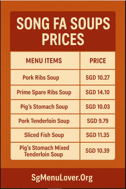 SONG FA SOUPS MENU
