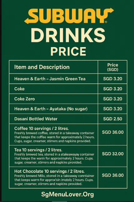 SUBWAY DRINKS Menu