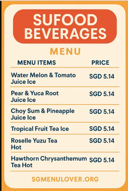 SUFOOD BEVERAGES menu