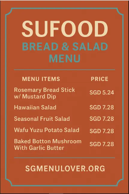 SUFOOD BREAD & SALAD MENU