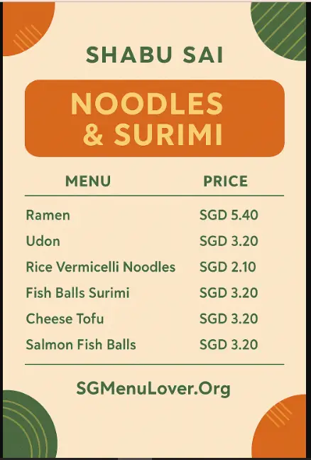 Shabu Sai Noodles & Surimi Menu