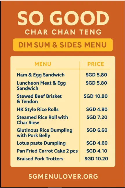 So Good Char Chan Teng Dim Sum & Sides Menu