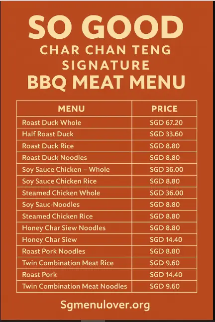 So Good Char Chan Teng Signature BBQ Meat Menu