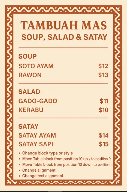 TAMBUAH MAS SOUP SALD & SATAY Menu