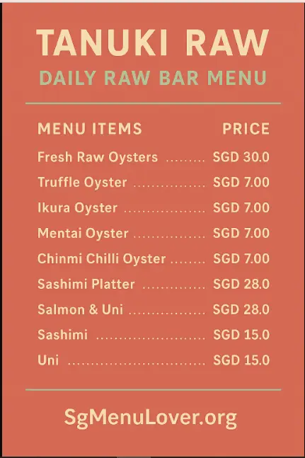 TANUKI RAW DAILY RAW BAR MENU