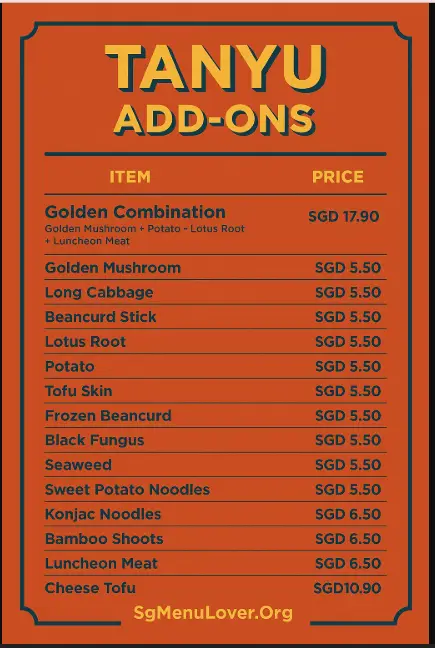 TANYU TANYU ADD-ONS Menu