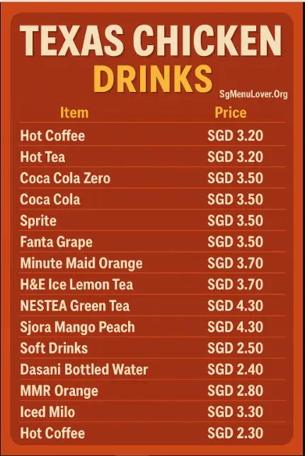 TEXAS CHICKEN DRINKS Menu