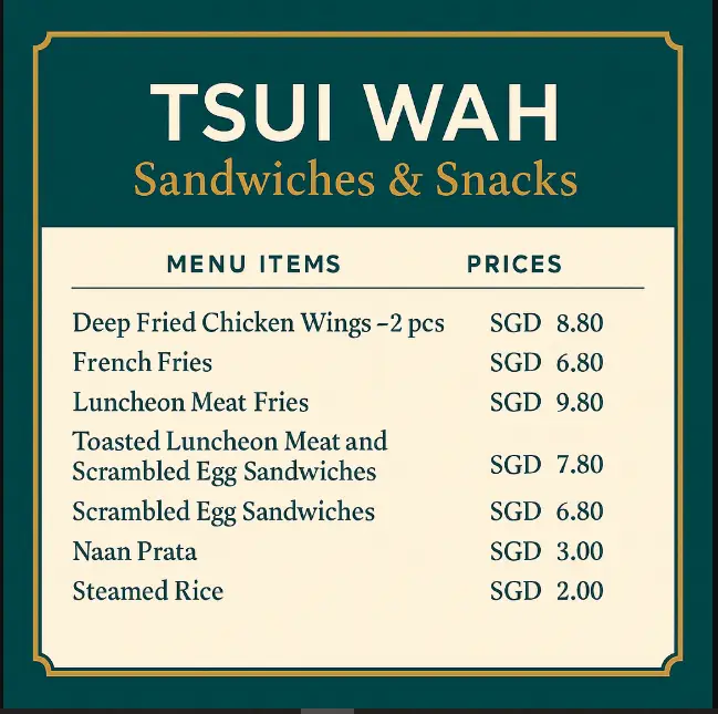TSUI WAH SANDWICHES AND SNACKS menu