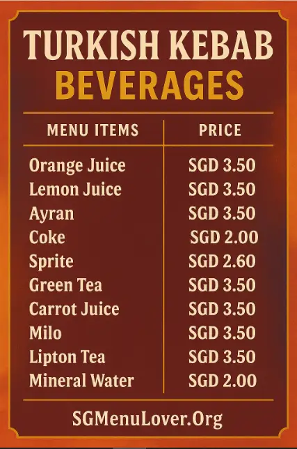 TURKISH KEBAB BEVERAGES menu