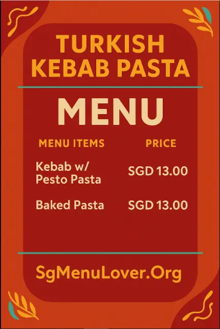 TURKISH KEBAB PASTA menu
