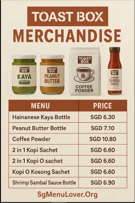 Toast Box Merchandise Menu