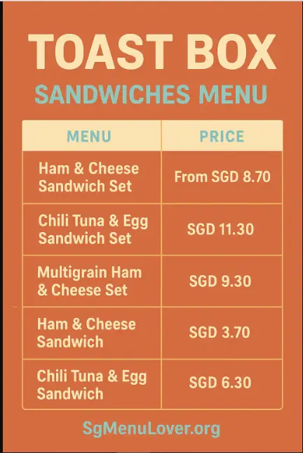 Toast Box Sandwiches menu