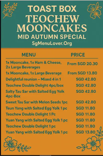 Toast Box Teochew Mooncakes Mid Autumn Special Menu