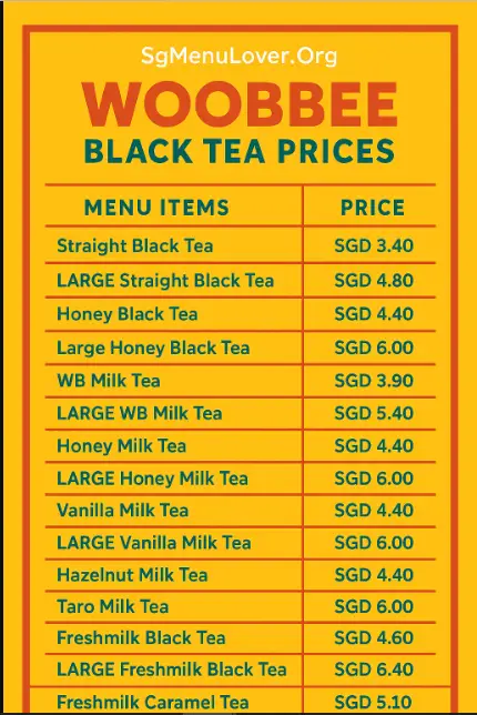 WOOBBEE BLACK TEA Menu