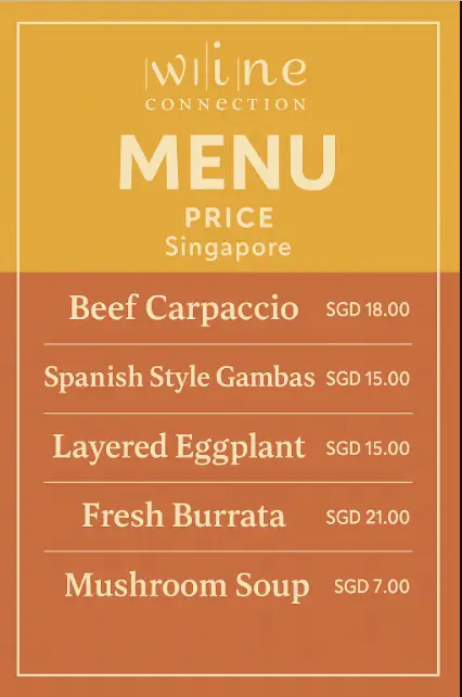 Wine Connection Menu
