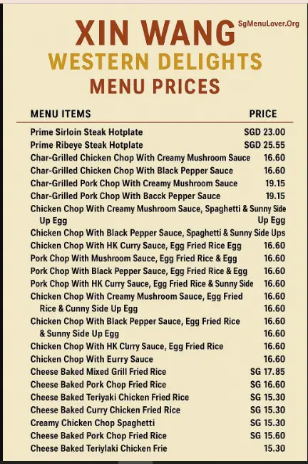 XIN WANG WESTERN DELIGHTS MENU